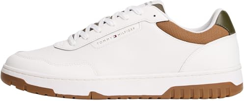 Tommy Hilfiger Men’s Basket Core Low Top Cupsole Trainers, Multicolor (Ecru/Army Green), 10.5
