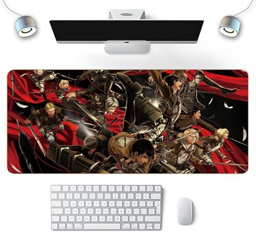 Wuyouni Anime Attack on Gaming Mouse Pad XXL Titan Grande Tastiera Estesa Tappetino per Mouse con Base in Gomma Antiscivolo Bordi Cuciti per Casa Ufficio Gioco 800 x 300 x 3 mm