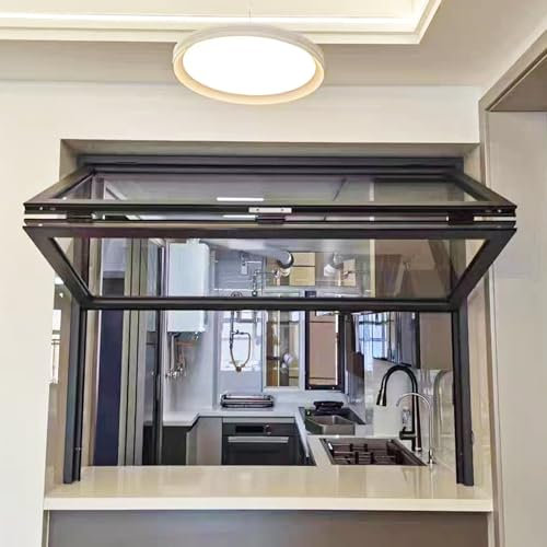 Ventanas Aluminio Ventanas Corredizas Plegables, Ventana de Guillotina Doble, Ventanas de Aluminio de Repuesto para Food Trucks, Cafeterías, Ventana de Seguridad con Cerradura para Concesiones(Black,W