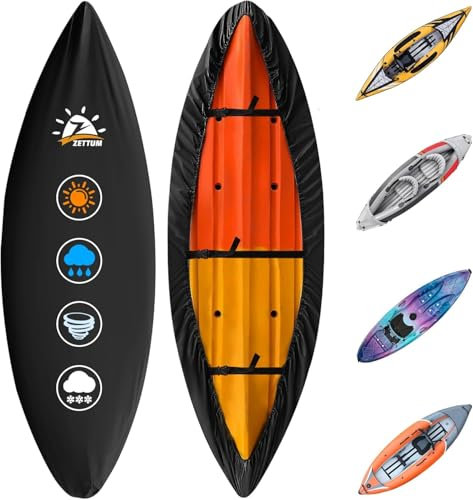 Zettum Kayak Cover Canoe Outdoor Storage Cover 600D PU Fabric Boat cover Heavy Duty Paddle Board Covers Waterproof Covers for Kayak/Fishing Boat/Paddle Board/Canoe Cover (3.0-3.2m/10-10.5ft)