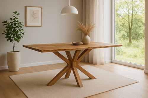 SAM Esstisch Prag 240x100 cm Akazie Natur Baumkante Spider-Gestell Holz | Baumkantentisch massiv, Akazienholz naturfarben, pflegeleichter Esszimmertisch/Küchentisch