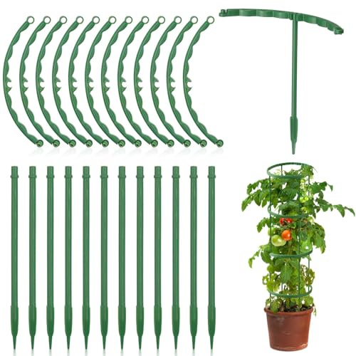 Pflanzenstütze Rund aus Plastik,24 Stück Halbrund Pflanzen Stützring zur Fixierung,Rankhilfe Blumenstütze Kletterspalier mit Verstellbarer Höhe für Blumentopf Blumenhalter,Gemüse,Grün 14 x 14 cm