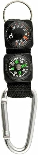 Hehglng Mousqueton noir porte-clés boussole thermomètre métal Camping Outdoor Gadgets Randonnée Survie Multifonctionnel Alpinisme Sports Loisirs de plein air Accessoires