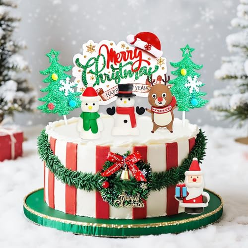 JeVenis Weihnachtsmann Kuchendekorationen Frohe Weihnachten Dekorationen | 8 Pack Weihnachtsmann Kuchendekorationen Frohe Weihnachten Schneemann Hirsch Weihnachtsbaum Kuchendekorationen für