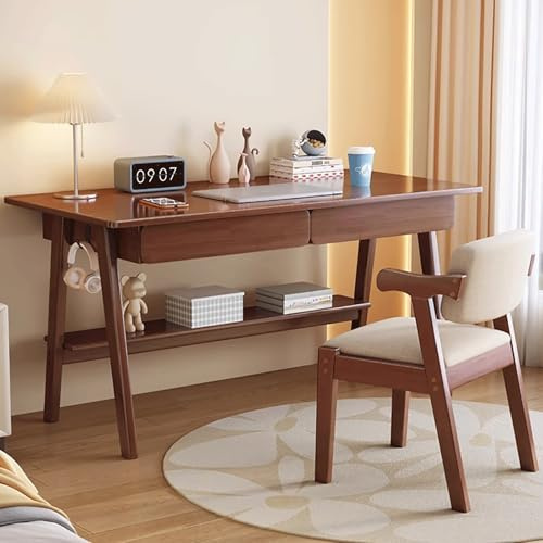 SXZenSpace Schreibtisch/Computertisch aus Massivholz für das Homeoffice mit Schublade/Regalen, Büromöbel für Arbeit und Gaming (Braun, 100 x 55 cm/39 x 22 Zoll)