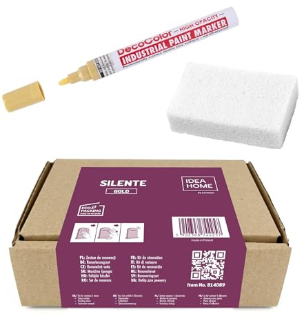 IDEA HOME SILENTE Kit de Rénovation pour Inscriptions de Pierre Tombale – Marqueur Or à l’Huile + Pierre Ponce – Restauration de Gravures