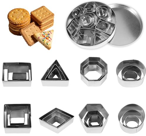 HIKPACKER Lot de 24 Mini Emporte-Pièces en Acier Inoxydable | Emporte Pièce Pâtisserie,Acier Inoxydable Emporte-Pièces,pour Des Gâteaux Et Biscuits D'anniversaire Diy,Carré,Cercle,Etc