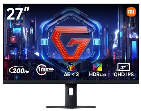 XIAOMI Monitor Gaming 2K 27 Pollici, 200Hz, 1ms GTG, HDR 400, P27QDB-RGGL | Free Sync Premium, IPS, 100% sRGB, 95% DCI‑P3, △E < 2, Certificazione TÜV Luce Blu Ridotta Hardware (HDMI 2.0/DP 1.4)