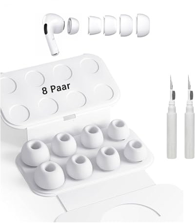 8 Paar Silikontips für Airpods Pro1/2 mit Loch zur Geräuschreduzierung,Silicone Earplugs für Airpods Pro with Cleaning Set & Portable Storage Box (XS/S/M/L)