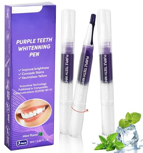 Lapiz Blanqueador Dental, Bolígrafo Blanqueamiento Dental, Kit Esencia Blanquear Dientes, Gel Lápices Blanqueador Efectivo, Blanqueamiento Dientes en casa, Elimina Manchas de Café, Morado 3 Piezas