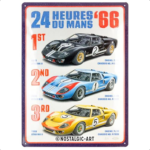 Nostalgic-Art Retro Blechschild, 30 x 40 cm, 24h Le Mans – 1966 Winners | Original Lizenzprodukt (OLP), aus Metall, Vintage Design, Blechschilder Sprüche, Geschenk-Idee für Motor-Fans