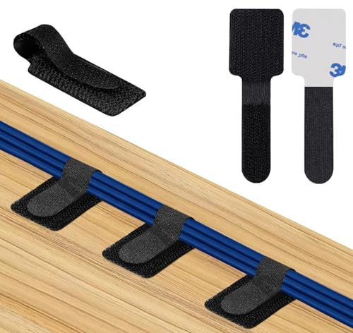 GPtzlei 50 Clip Autoadesive per Gestione Cavi Sotto Scrivania - con Sistema Gancio e Anello, Riutilizzabili, Regolabili, per PC, TV, Ufficio e Casa, Installazione Senza Trapano (Black)