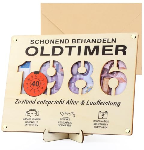 Geldgeschenk Geburtstag 40 Holz, Geld Geburtstagsgeschenk für Männer Mann | Geburtstagskarte zum 40. Geburtstag mit Umschlag & Aufsteller, Feine Holzgravur, Humorvolles Design, für DIY Geldgeschenke