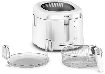 Tefal Filtra Vision Fritteuse, 1-kg-Fassungsvermögen, Timer | extragroßes Sichtfenster, modernes Design, einklappbarer Griff, herausnehmbare Teile, Temperatursteuerung, Weiß, FF2541E0