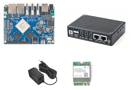 NanoPC-T6 Plus Mini Open-Source WiFi Router, RK3588 Quad-Core SoC, 16GB LPDDR5 64GB eMMC, M.2 B-Key for 4G LTE, Dual 2.5G Ethernet/NVMe SSD/WiFi Module Smart IoT Gateway (WiFi Kit, 16+64GB)