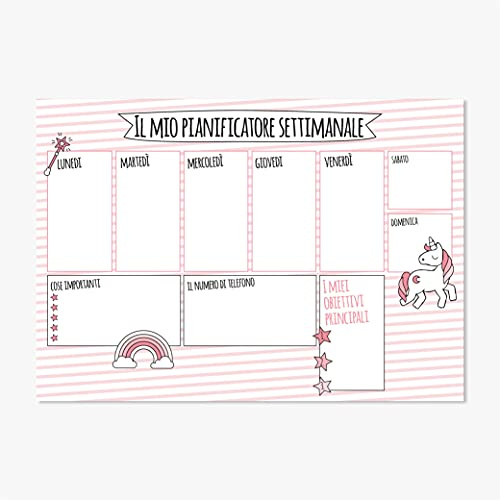 younikat Schreibtischunterlage Wochenplaner Einhorn Italienisch - print019 | DIN A3, 40 Blatt, Papier rosa Geschenk für Mädchen Kinder, print019, für alle großen und kleinen Mädchen, Holz-frei
