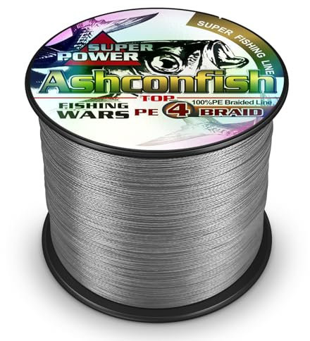 Ashconfish - Filo da pesca intrecciato super forte, 4 fili, 100 m, corda da pesca 9,1 kg, resistente all'abrasione, incredibile superline Zero Stretch diametro piccolo, colore: Grigio