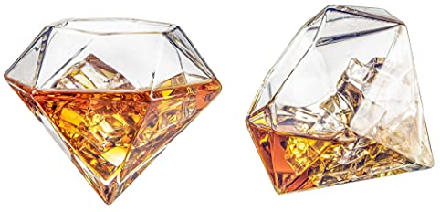 Lot de 4 verres à whisky et à vin Diamond 283,5 g – Vin, whisky, eau, en forme de diamant, collection Diamonds Sparkle Wine Savant breveté – Se tient seul ou sur support