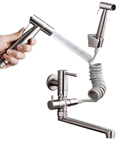 SJQKA 304 Edelstählen Kalte Wand Art Küchenarmatur Spritzpistole Tank Pflanzliche Waschbecken 4 Universal - Wand Montierten Wasserhahn Verlängert,A