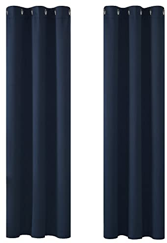 Deconovo Verdunkelungsvorhänge, wärmeisoliert, kältebeständig, Vorhänge für Wohnzimmer und Schlafzimmer, modernes Design mit Ösen, 107 x 160 cm (Breite x Höhe), Marineblau, 2 Stück