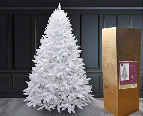 SHATCHI 7ft/2.1m Snow White Bushy Imperial Pine Artificial Deluxe Christmas Tree Hinged Branches 1084 Pencil Point Tips with Metal Stand Xmas Home Decorations, PVC, 210 cm