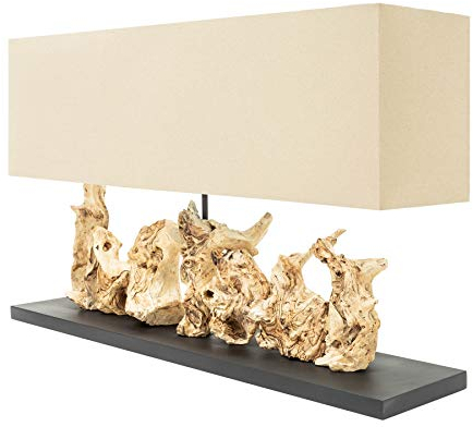 invicta INTERIOR Natürliche Tischleuchte PURE UNIQUE 80cm beige Wurzelholz Massivholz Tischlampe Wohnzimmerlampe