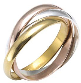 Silverly Russischer Ehering aus Sterlingsilber mit Dreifacher Eheringvergoldung und Roségelbgold | Damenring aus Poliertem 925er Silber | Eheringe für Sie und Ihn | Dreifarbige Sterlingsilberringe