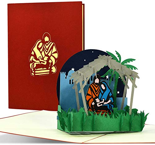 Christliche Weihnachtskarte 3D Pop up mit Krippe, Grußkarte zur Adventszeit und zu Weihnachten, originelle Geschenkidee für z.B. ein Geldgeschenk, W36