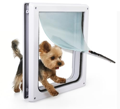 PAWISE 2-Wege-Hundeklappe, Verriegelbare Hunde und Katzenklappe mit sicherer Metallabdeckung & Flexibler, Transparenter Klappe, Wetterfest, Leise Tierklappe (25 x 29 cm)