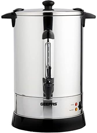 Geepas Electric Catering Urn, 1650W Instant Hot Water Boiler Dispenser - Tea Urn Kettle Home Brewing Commercial Office Use with Keep Warm - Easy Pour Tap, 15 Litre, Stainless Steel – 2 Year Warranty