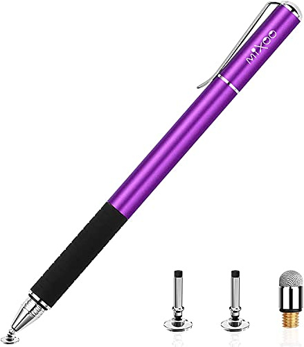 Mixoo Stylos pour écran tactile - Disque et pointe fibre 2 en 1 - Stylet universel haute sensibilité pour iPad, iPhone, tablettes et autres écrans tactiles capacitifs Violet foncé