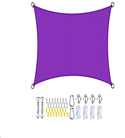 WWYL Sonnensegel, Quadratische Segel, Wasserdicht, 98% UV-Block Atmungsaktiv Sonnenschutz HDPE Für Outdoor Garten Terrasse Party Sonne Markise,Mit Befestigungssatz (3.6 x 3.6 m,Lila)