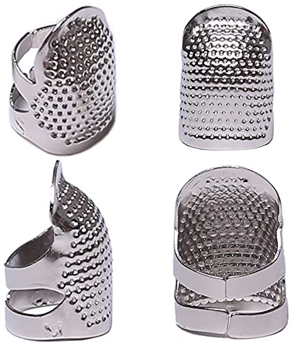 J.CARP Fingerhut, 4 Stück, Metall, silveryfarben, zum Nähen, Fingerschutz, verstellbarer Fingerschutz, Fingerschutz, Fingerhut, Nähen, Quilten, Handwerk, Zubehör für DIY-Nähwerkzeuge (2 Größen, S/M)