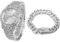 Halukakah Diamant Golduhr, Herren Platin Weiß Vergoldet 42MM Breite Rund Wählen Quarz Armband 24cm mit Kubanischer Link Kette 20cm Armband Set, mit Geschenkbox