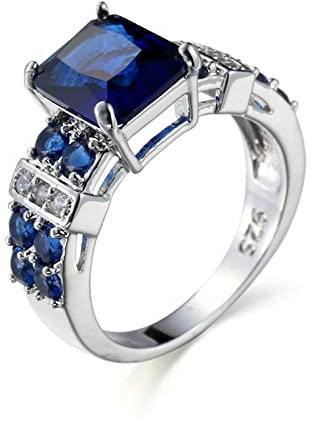 BCughia Goldene Ringe Damen, Eheringe Zweifarbig Blau Blau Strahlend Zirkonia Versilbert Kronen Luxusring Verlobung Engagement Damen Ring 54