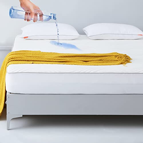 Sweetnight Mattress Protector Double,Waterproof Mattress Protector with Bamboo Surface,Fitted Sheet Mattress Cover Double Bed Extra Deep Pocket 40cm Machine Washable 135x190cm, White, (SN-UMP001-D-XJ)