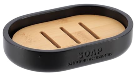 Tendance - Seifenschale aus Polyresin - Schwarz/Bambus - Badezimmer - Freistehendes Badezimmeraccessoire