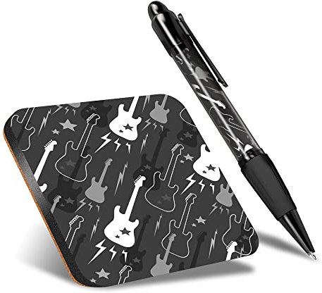 DV DESIGN 1 x Eco Square Coaster & 1 Pen Set - BW - Electric Guitars Music Band Drink Cup Mug Glass Table Protection Mat #35788