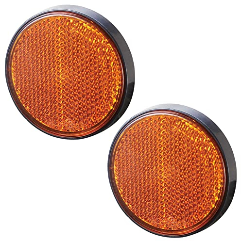 AGRISHOP 2Piezas Catadioptrico Moto Homologado E4 Redondo Amarillo Naranja Pegado Adhesivo,Catadrioptico Caravana Φ60mm,Reflectante Reflectores para Bicicleta Coche (Redondo -Amarillo-2Piezas)