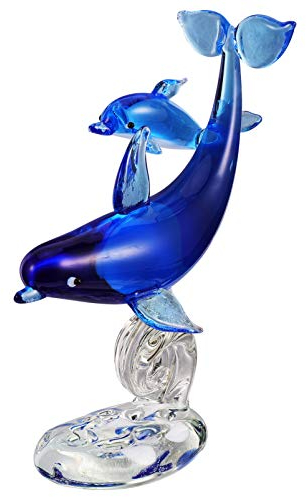 SEWACC Figurines de Dauphins avec Base Statues de Figurines de Dauphins en Verre de Cristal Artisanat Créatif de Dauphins Sculpture en Verre D' Art Animal de Mer pour La Décoration de