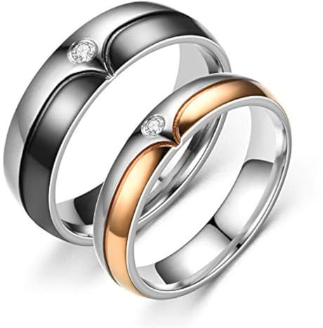 Uloveido Stainless Steel His and Hers Matching Black & Rose Gold Plated Wedding Bands Engagement Rings for Couples Y994 (Women, Size 5)