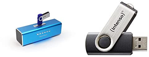 MusicMan Ma Lautsprecher (MP3-Player, Soundstation & Radio, USB, Line-In) blau & Intenso Basic Line 32 GB USB-Stick USB 2.0 Silber/schwarz, 3503480