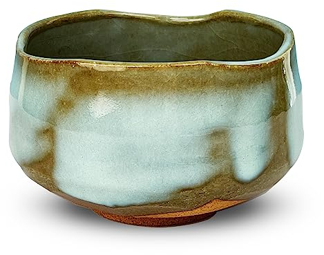 Matcha bowl Chawan, Mino Yaki Pottery Japanese Matcha Tea Cup, Green Tea Cup, Coffee and Soup Cup Made in Japan (Light Blue)