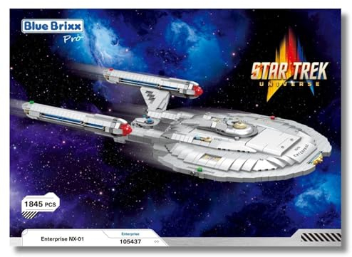 BlueBrixx – Star Trek USS Enterprise NX-01 – Captain Archers Enterprise – Large-Size-Modell – Bausatz mit 1845 Klemmbausteinen – 100% kompatibel – ORIGINAL-LIZENZ, 105437