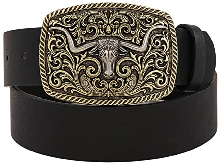 Yichtllk Longhorn Bull Gürtelschnalle Gürtel Vintage Westerngürtel Cowboygürtel für Männer Western mit großer Schnalle Gürtel Jeansgürtel