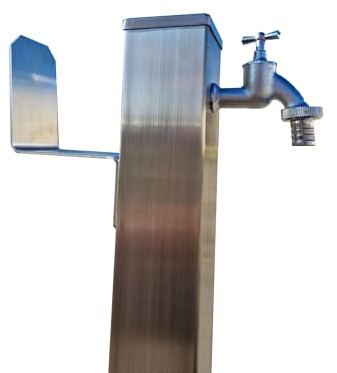Wassersäule Edelstahl 3/4 Zoll 80 cm mit Schlauchhalter Wasserverteiler Wasserzapfstelle Zapfstelle V2A