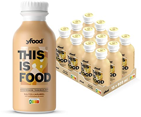 yfood Trinkmahlzeit Salted Caramel - 12 x 500 ml für unterwegs & stressige Tage - vollwertig & ready-to-drink mit 34 g Protein, 26 Vitaminen und Mineralstoffen - inkl. 3,00 € Pfand