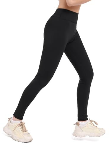 Aiseyi Sportleggins Kinder Mädchen Komfortable Sporthose Sport Leggings Lang Yoga Leggings für Jogging Training Sportunterricht Schwarz 150