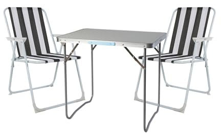 Mojawo 3tlg. Campingmöbel Set Alu Camping L80xB60xH68cm 1x Campingtisch mit Tragegriff + 2 Klappstühle Textilen Outdoor