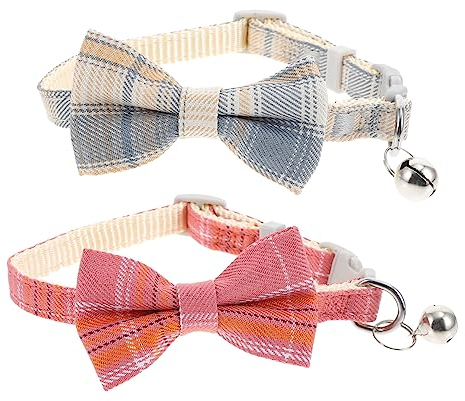 BESPORTBLE 2stücke Teiliges Katzenhalsband Mit Schleifen-Design Verstellbar Und Leicht Accessoire Für Haustiere Zu Festen Und Feiertagen Und Karomuster Für Kätzchen Und Katzen